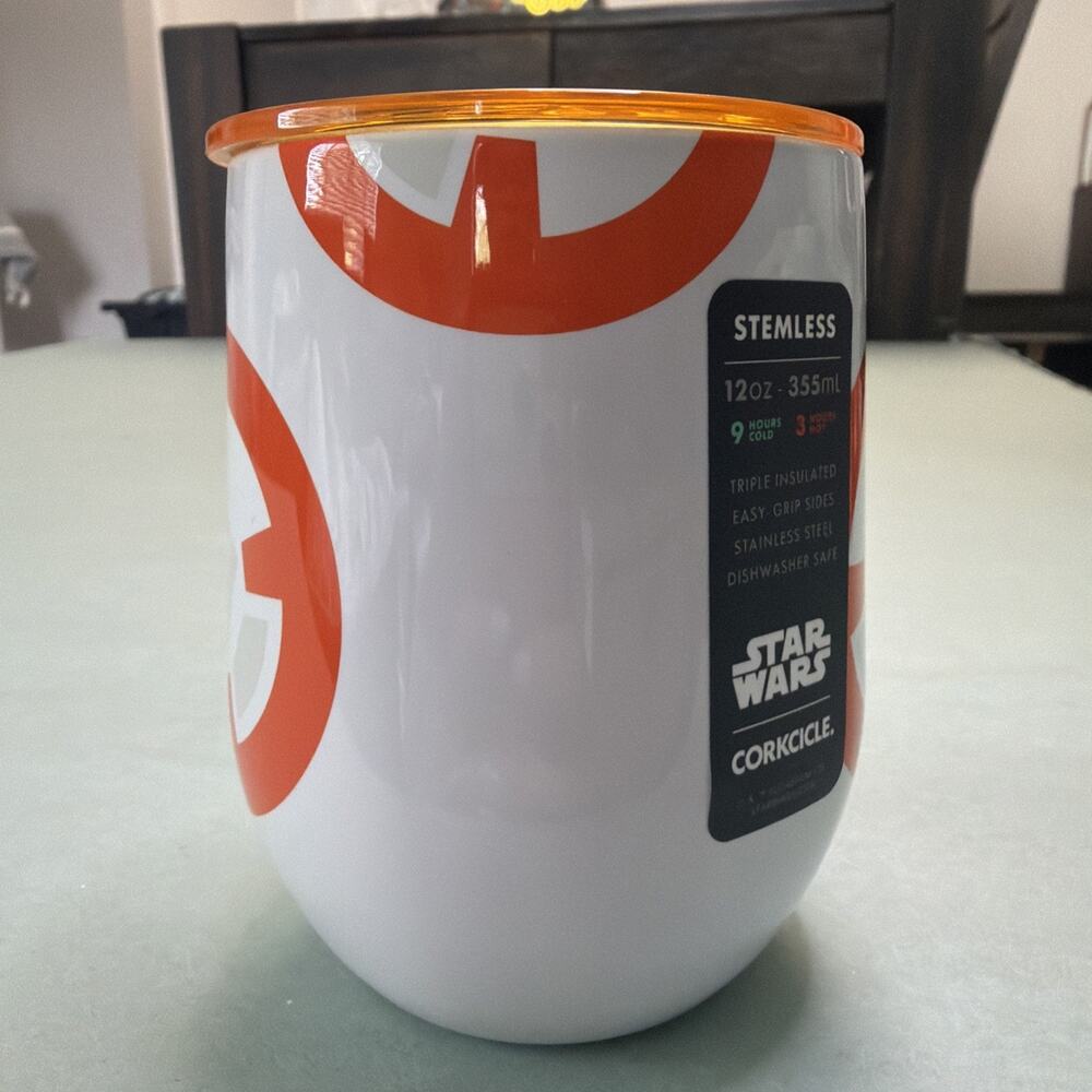 Star Wars BB-8 Corkcicle 12 oz Stemless Tumbler Cup Orange White NWOB